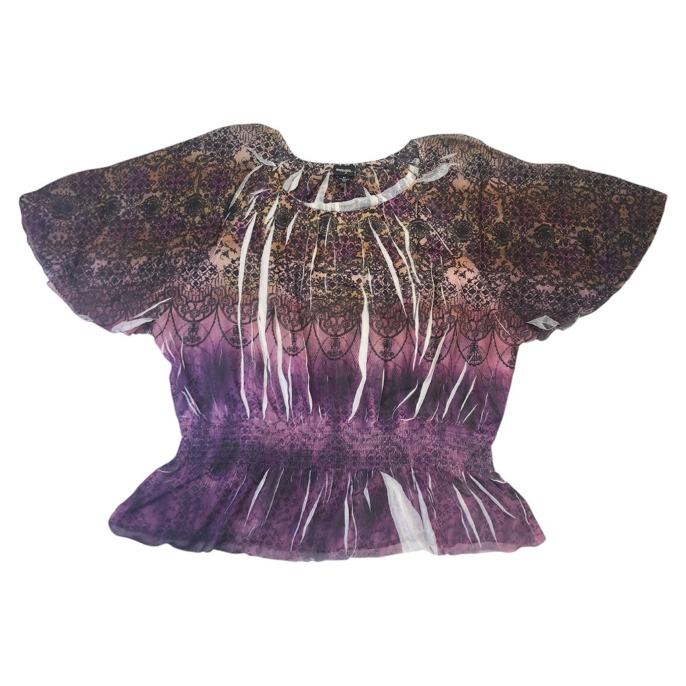 Style & Co Top Womens 3X Purple Sheer Whimsigoth Dark Fairy Grunge Witchy Floral